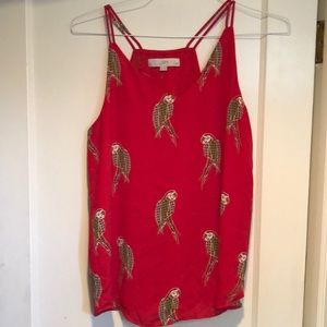 Parrot patterned sleeveless blouse size M-petite